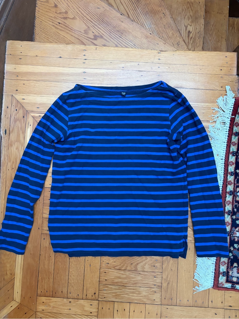 Uniqlo Navy and Royal Blue Striped Long Sleeve Top